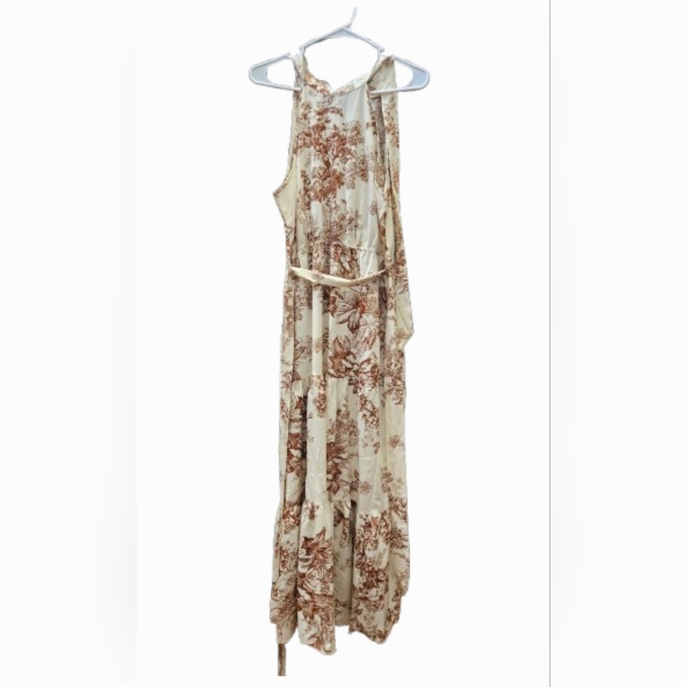 SHEIN Curve 0XL Cream and Brown Floral Dress